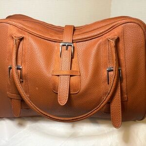 Estee Lauded Brown Leather Traveling Handbag